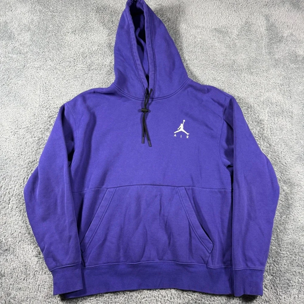 Jordan Hoodie Men Large Purple Jumpman Air Fleece Pullover Sweatshirt Embroidere